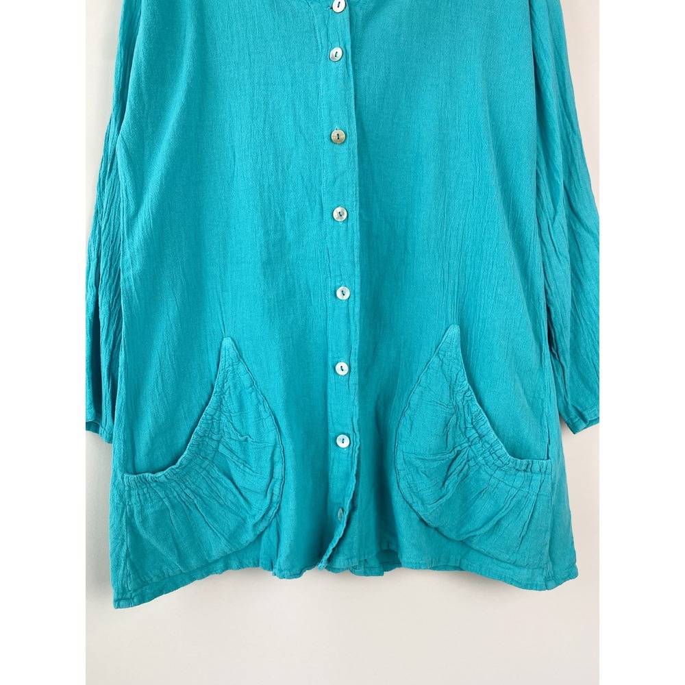 Oh My Gauze Womens Button Front Hoodie S/M Blue‎ Coastal Tunic Lightweight - Picture 4 of 10